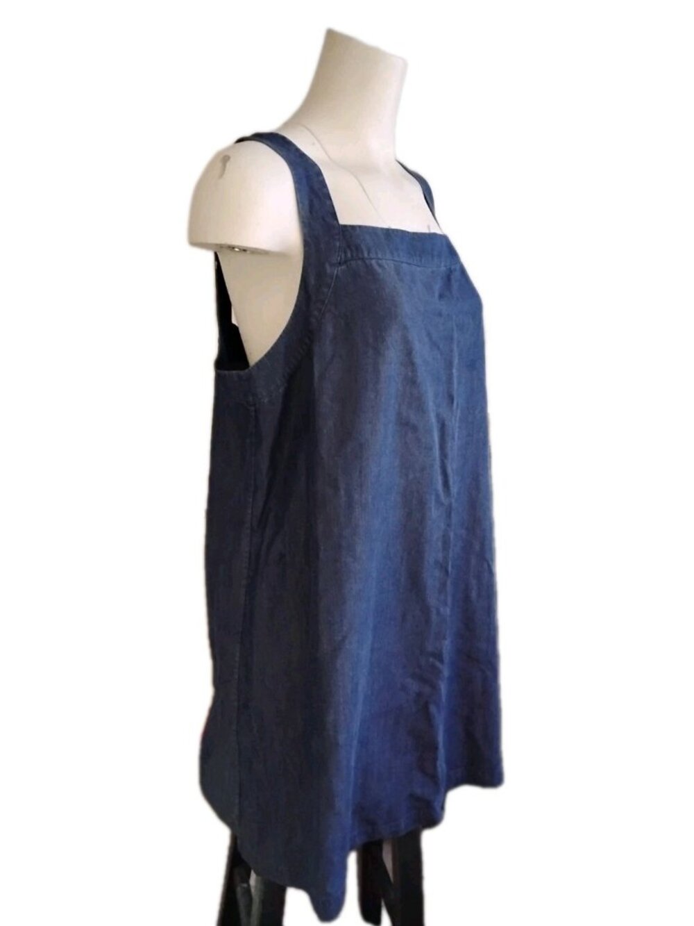 Womens Chambray Midi Dress Lyocell Square Neckline Cottagecore Minimalist Size M - Picture 3 of 8